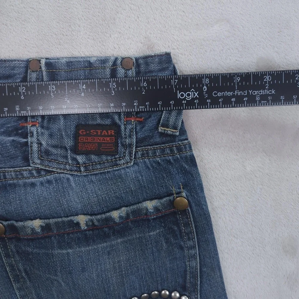 G-Star Raw Studs Straight Jeans Mens 34x32 Blue Denim Button Fly Studded Pockets